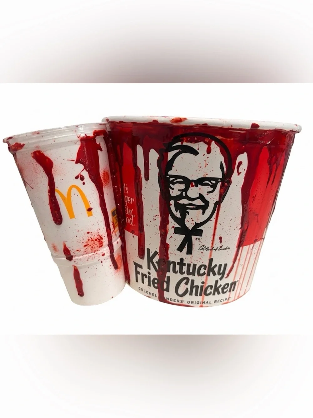 Red Horror Party Prop Bucket and Zombie Head - Horror Props - Cosplay -Halloween